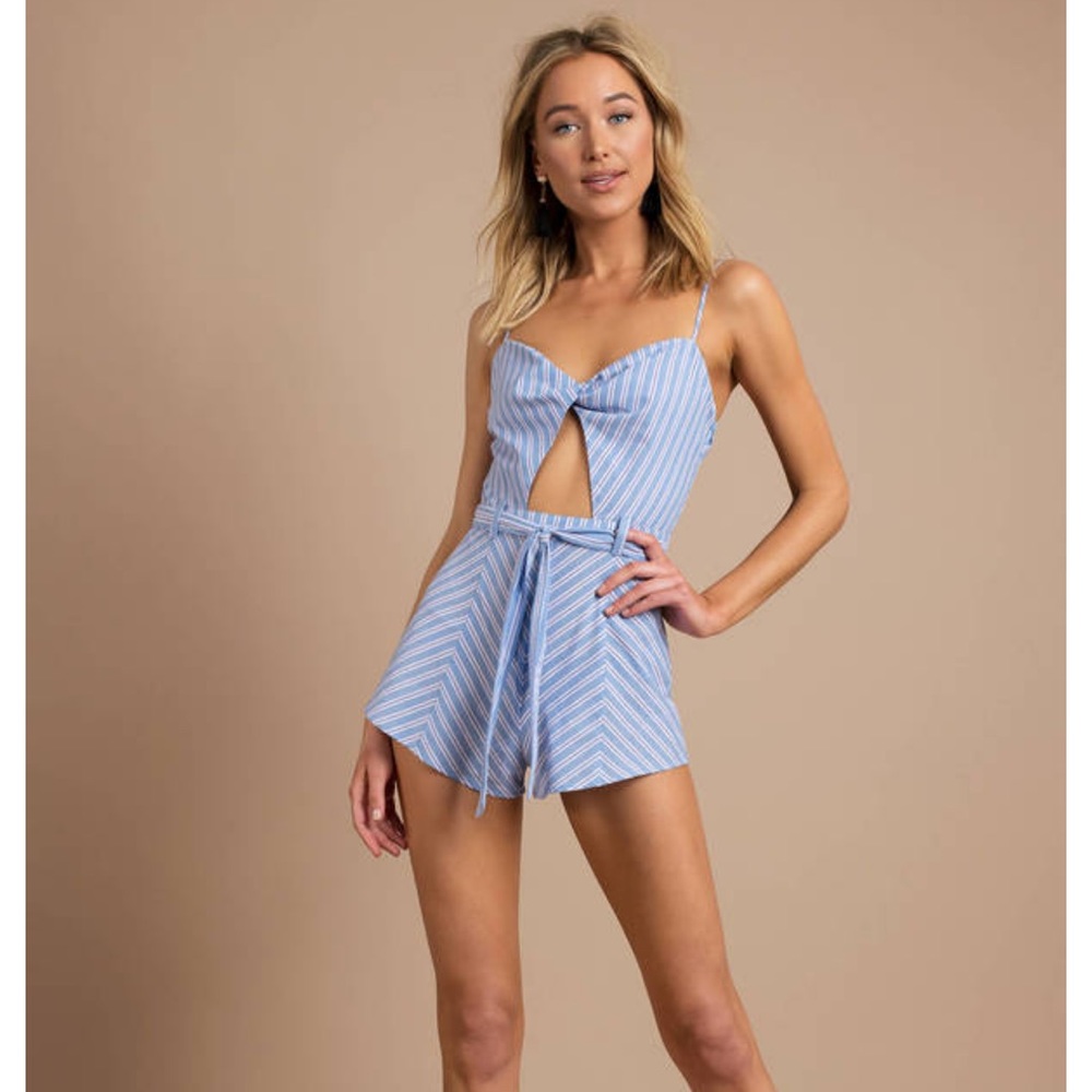 TOBI | WAKE ME UP BLUE TWIST FRONT ROMPER | NWT